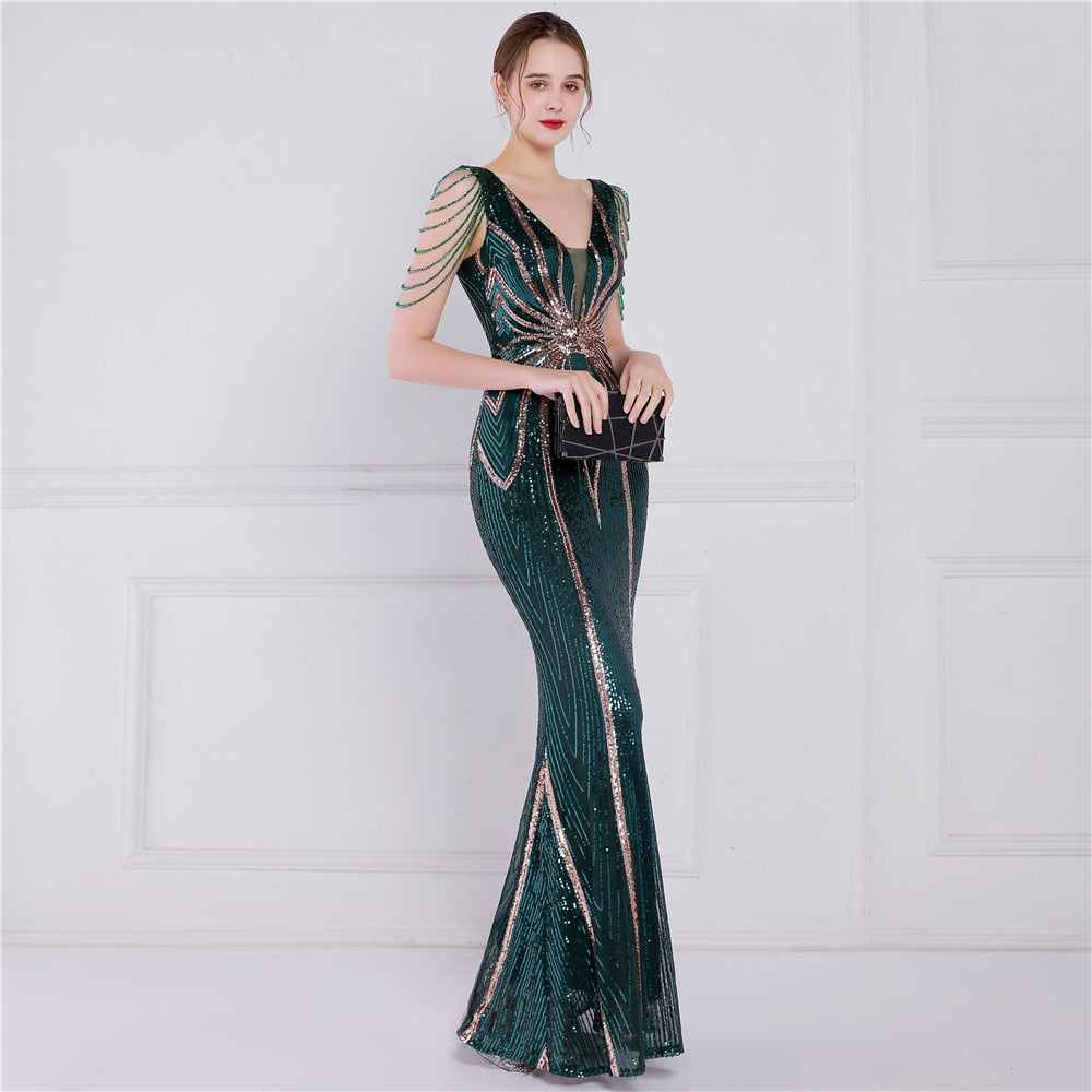 Evening wear Dresses: Long Evening Dress Luxury Beading Formal Dress Women