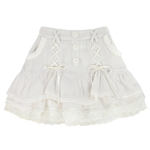 Kawaii Lolita Mini Skirt Women Winter Lace Casual Elegant Sweet Female Skirt