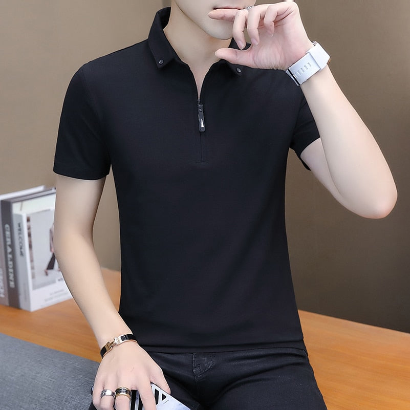 summer casual polo shirt men short sleeve turn down collar slim fit