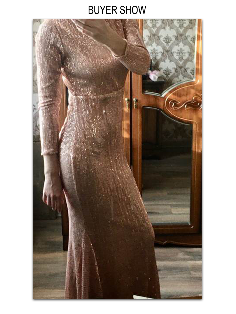Evening wear Dresses: Mermaid Sequin Evening Gown Burgundy O Neck Stretch