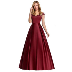 Burgundy Off Shoulder Satin Prom Dresses Women Navy Blue Evening