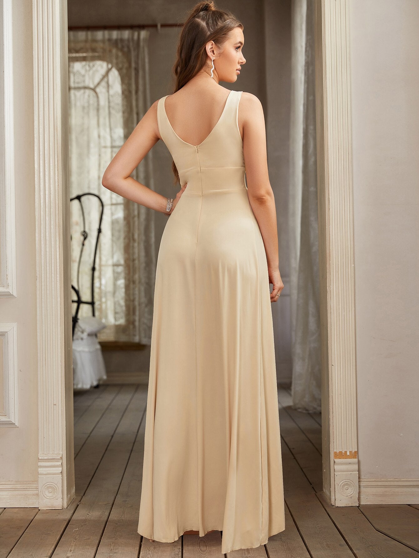 Homecoming Dresses: Prom Dresses Long A-line Deep V-Neck Backless Split