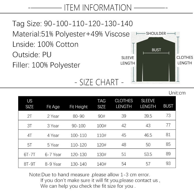 Leather Children Jacket Letter Jacket for Girls Cotton Coat for Girls