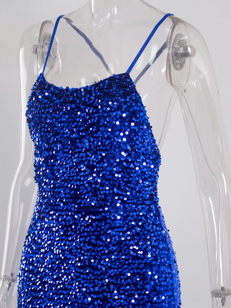 Homecoming Dresses: Backless Cross Sequin Mermaid Prom Gown Stretch Velvet Slip