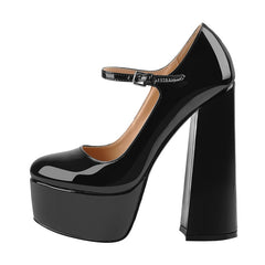 Women Pumps Mary-Jane Platform Black Pink Chunky 16CM High Heels Ankle