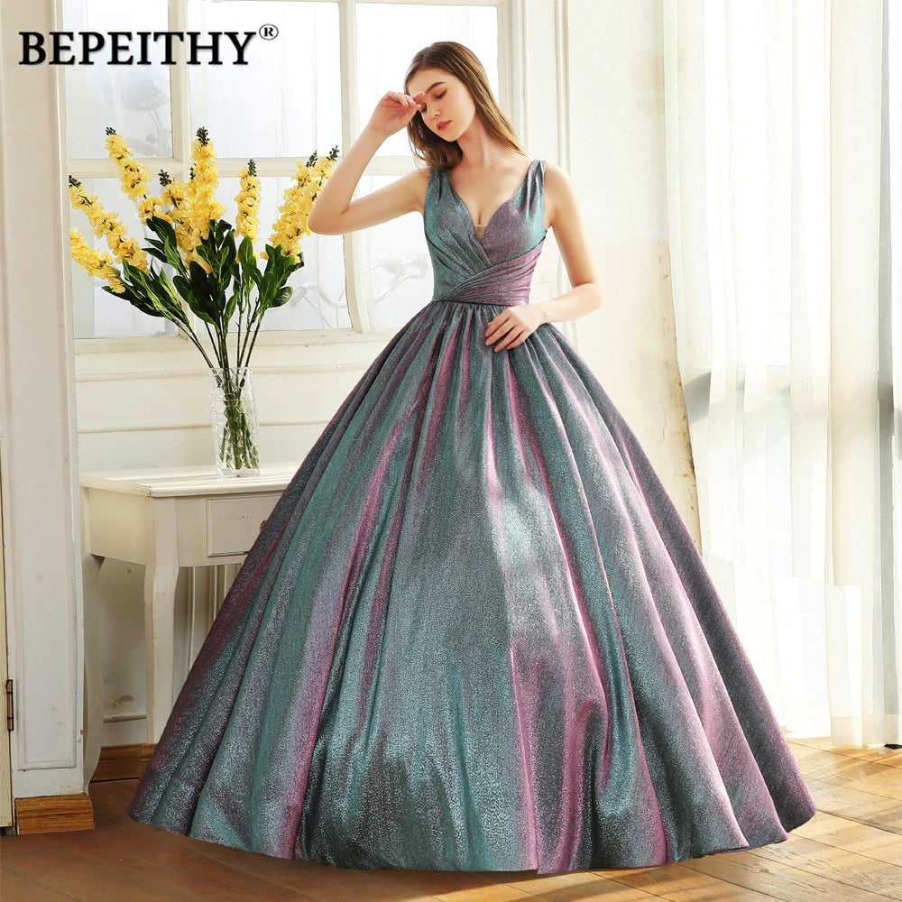 Homecoming Dresses: V Neck Glitter Long Prom Dress For Women