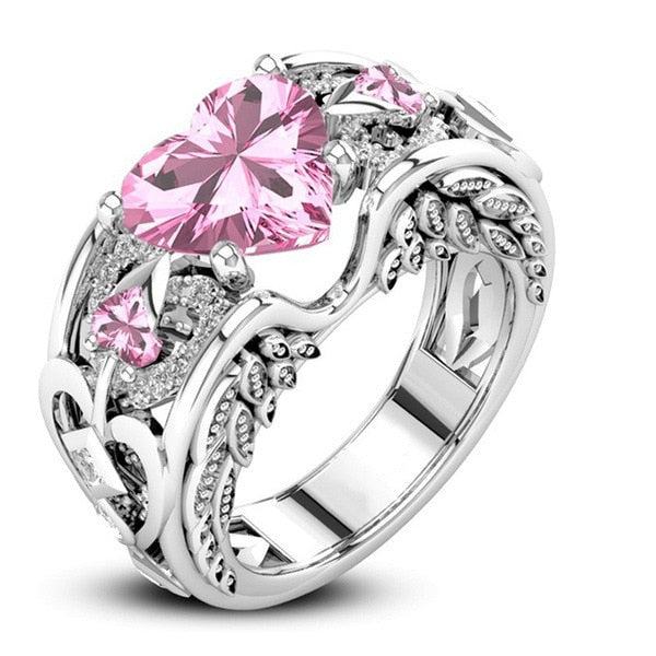 Classic 5 Color Authentic with Stamp Ring Multicolor Love Heart Zircon Plata Ring