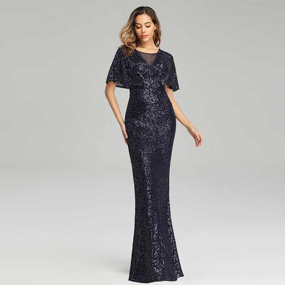 Evening wear Dresses: O-neck Evening Dress V-Back Formal Dress for Women