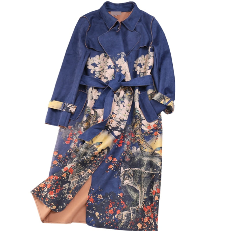 Women raincoat autumn and winter suede long-sleeved Trench Women