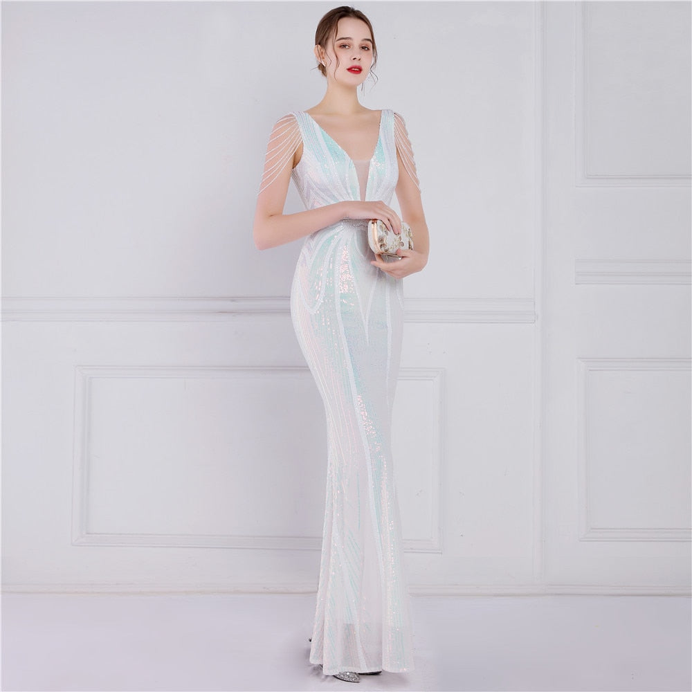 Evening wear Dresses: Long Evening Dress Luxury Beading Formal Dress Women