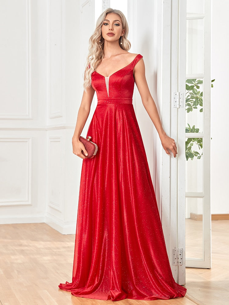 Evening wear Dresses: V-neck Evening Dress Vestido De Festa Evening Gowns Women