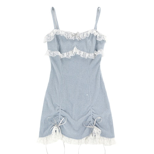 Lace Japanese Sweet Lolita Dress Women Bow Pink Kawaii Party Mini Dresses
