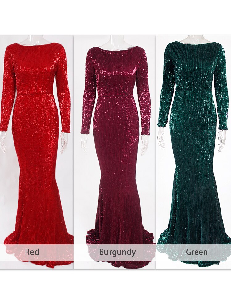Homecoming Dresses: Long Sleeve Maxi Prom Dress Sequin Stretchy O Neck Full Lining