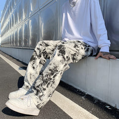 Straight Leg Jeans Printed Jean Mens Fashion Mopping Trousers Korean Style