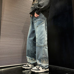 Personality Embroidery Men Baggy Jeans Streetwear