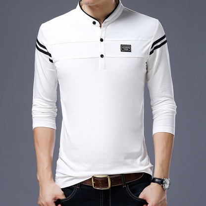 Men Mandarin Collar Long Sleeve T Shirts Trend Slim Cotton Korean