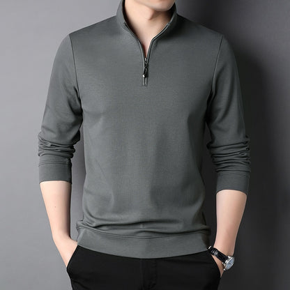 Fashion Brand Luxury Zipper Polo Shirt Men Casual Plain Korean Solid Color Long