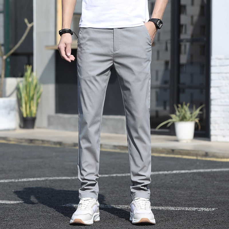 Men Casual Pants Slim Straight Breathable Stretch Classic Trousers for Men