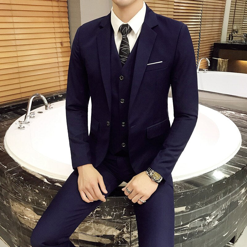 Tuxedo for Mens: Blazers Pants Vest 3 Pieces Sets Fashion Men Casual Boutique Business