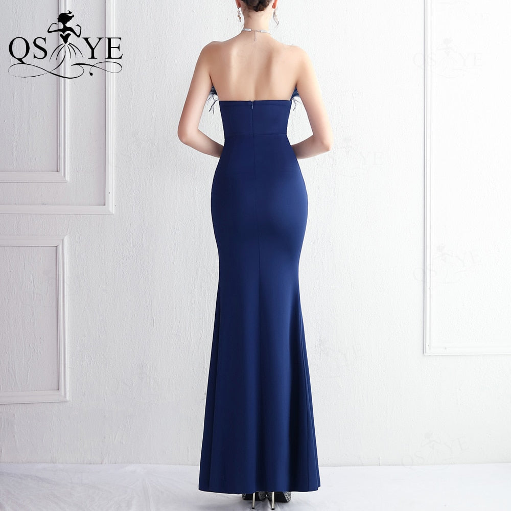 Homecoming Dresses: Prom Dresses Ostrich Feather Stretch Mermaid Evening Gown