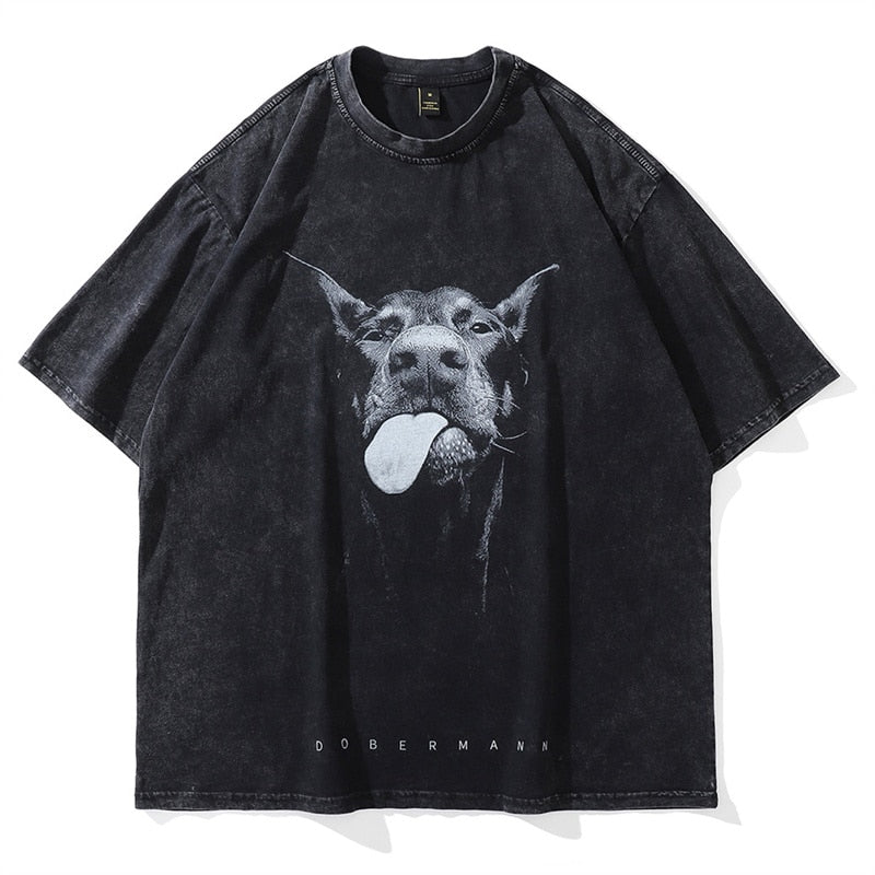 Men Gothic T-shirts Hip Hop Streetwear Letter Dog Printed Punk Tops
