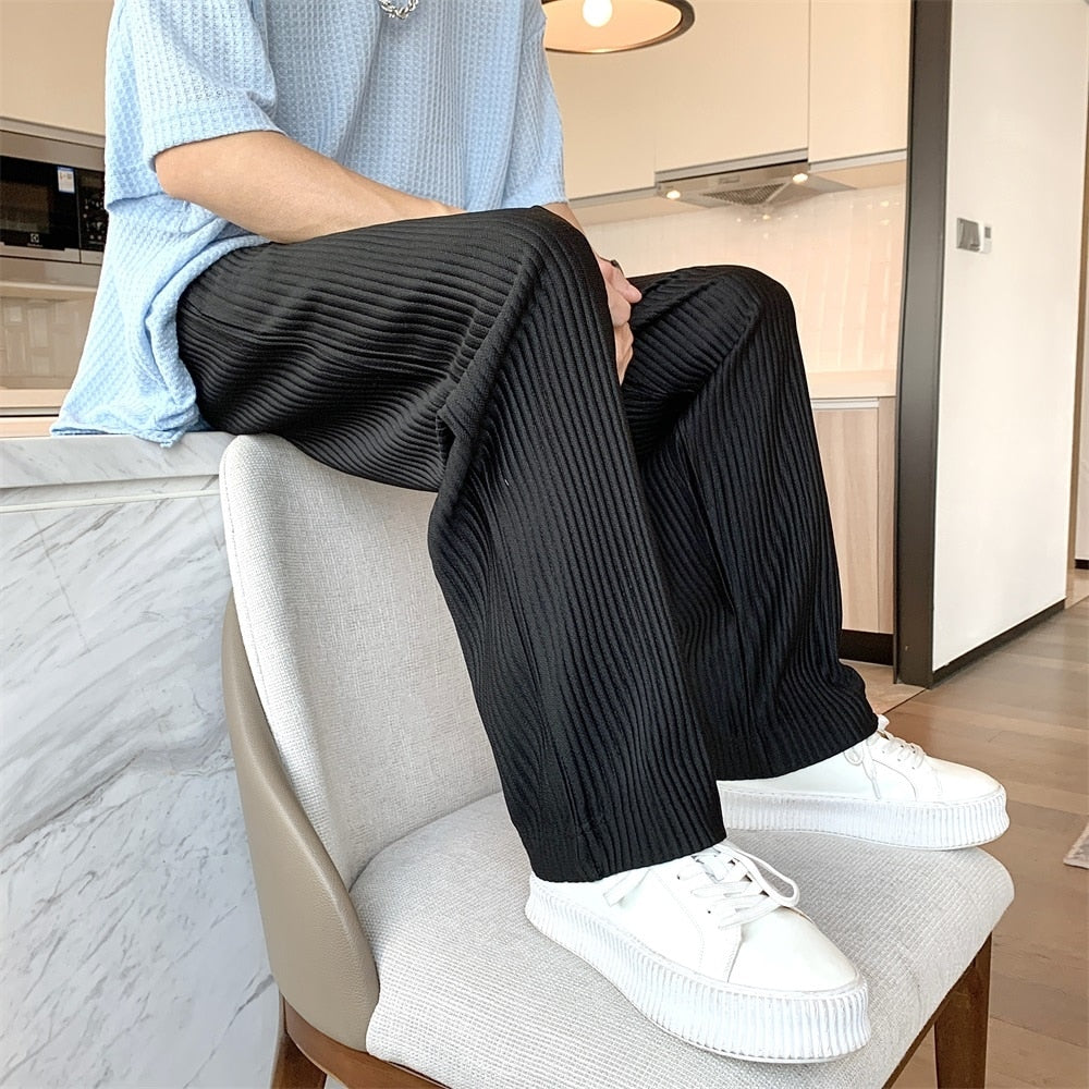 Summer 3-color Pleated Pants Men Fashion Oversized Ice Silk Pants Men