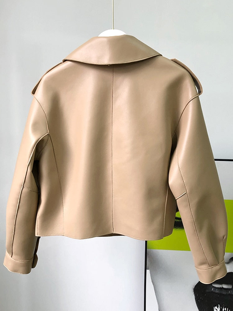 Fashion Faux Soft Leather Jacket Women Loose PU Leather Short Coat One