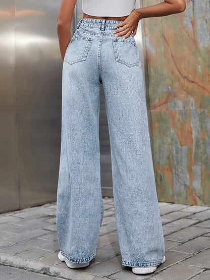 Fall High Waist Straight Women&#39;s Ripped Jeans Women 2022 New Blue Denim Trousers Korean Clothing Fashion Streetwear Baggy Pants