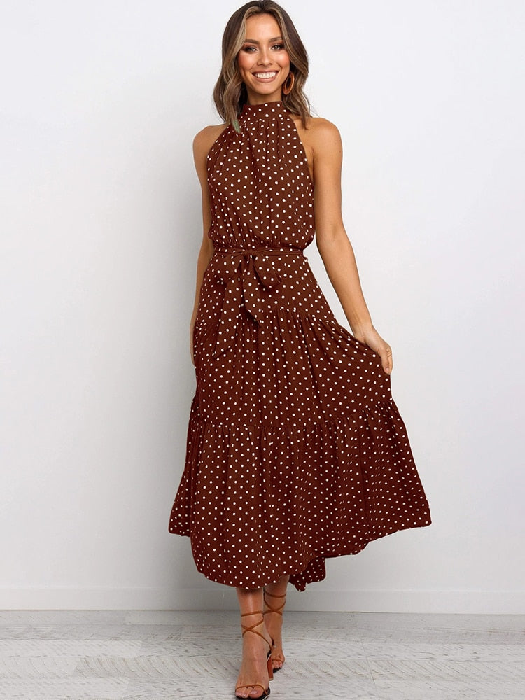 Summer Long Dress Polka Dot Casual Dresses Black Sexy Halter Strapless