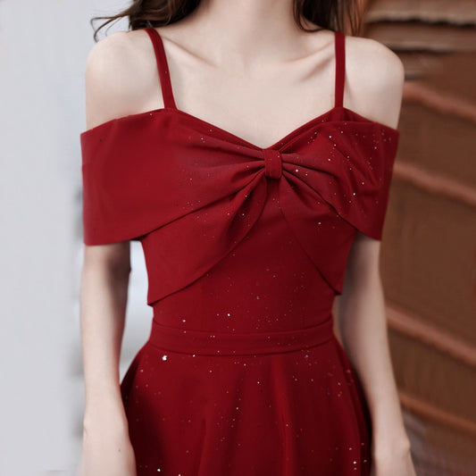 Evening wear Dresses: Women Prom Dresses Burgundy Spaghetti Strap