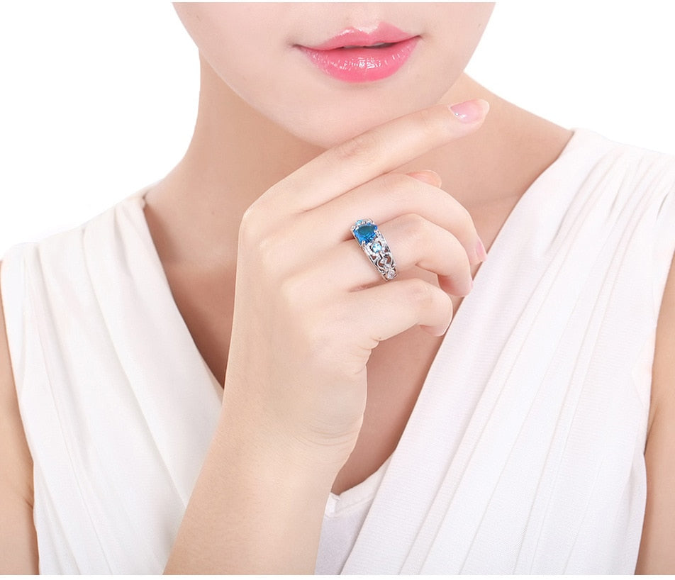 Classic 5 Color Authentic with Stamp Ring Multicolor Love Heart Zircon Plata Ring