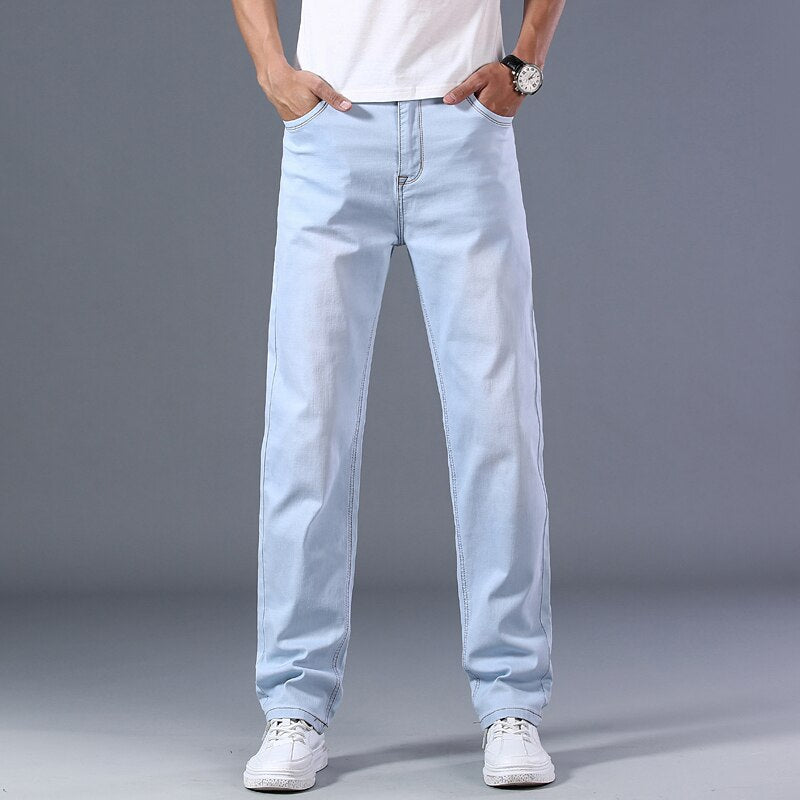 cotton stretch men straight loose loose summer thin jeans