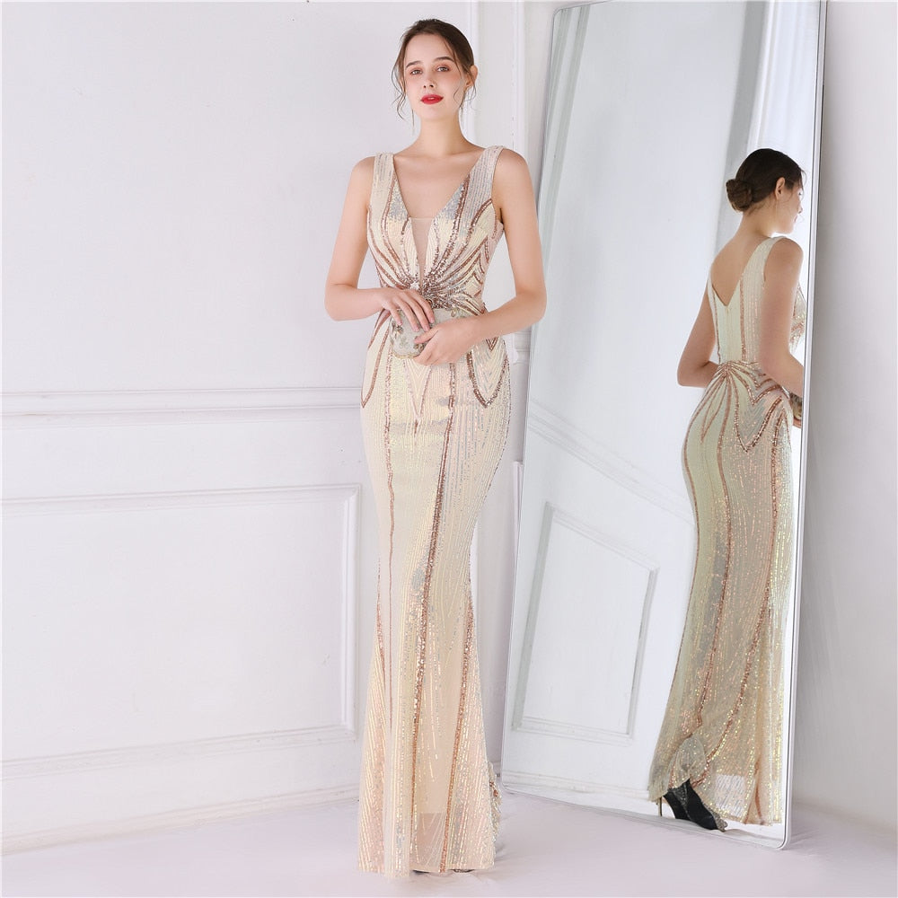 Evening wear Dresses: Mermaid Evening Dress Luxury Sequin Party Maxi Dress