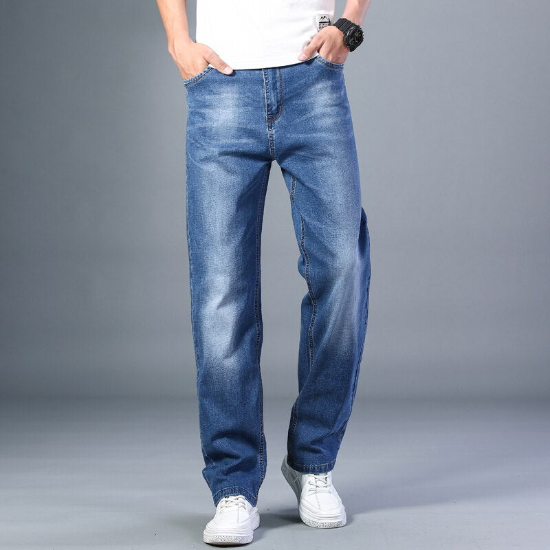 cotton stretch men straight loose loose summer thin jeans