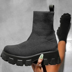 Shoes Woman Boots Knitted Sock Boots Women Thick-soled Short Tube