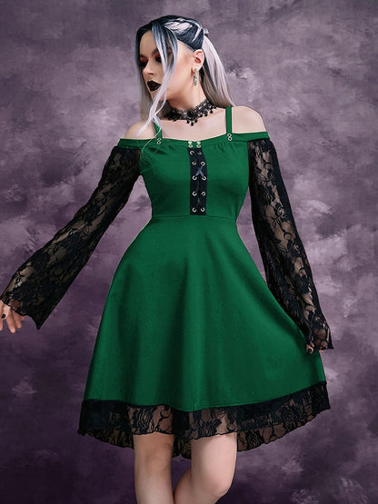 Goth Dark Gothic Aesthetic Vintage Women Autumn Dresses Grunge Lace