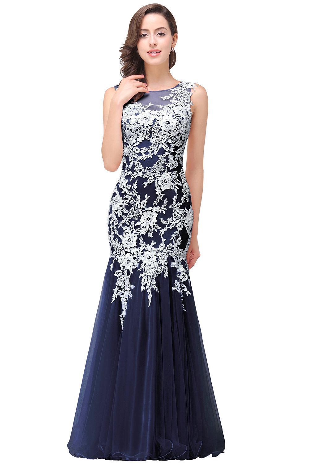 Illusion Prom Dresses for Women Sleeveless Lace  Appqulies