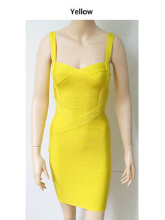 Women Sexy Spaghetti Strap Rayon HL Elastic Celebrity Bandage Dress