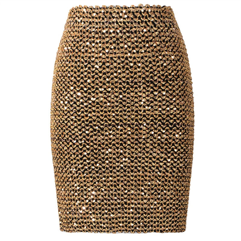 Fashion Bling Women Skirts Gold Sequin Mini Skirt OL Bodycon Pencil Skirt Short