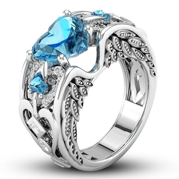Classic 5 Color Authentic with Stamp Ring Multicolor Love Heart Zircon Plata Ring