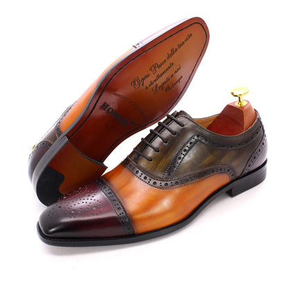 Men‘s Oxford Shoes Handmade Genuine Calfskin Leather Brogue Shoes Man