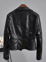 Leather Jacket Women Turndown Collar Pu Motorcycle Black Punk Coat