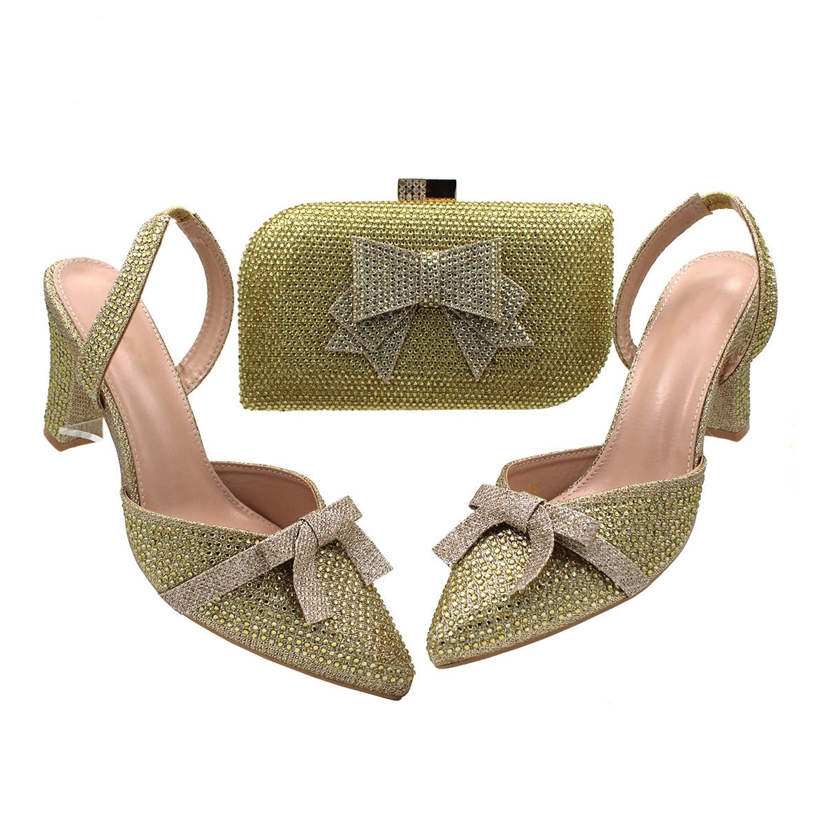 Italian Women Shoes and Bag to Matching Bag Set in Golden