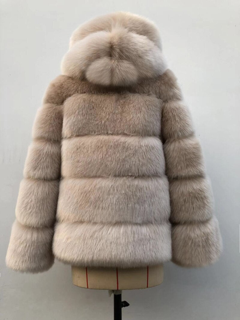 Winter Thick Warm Faux Fur Coat Women Furry Hooded Long Sleeve Faux Fur