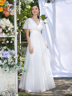 Beach Ivory Wedding Dresses For Women A-Line Puffer Short Sleeve
