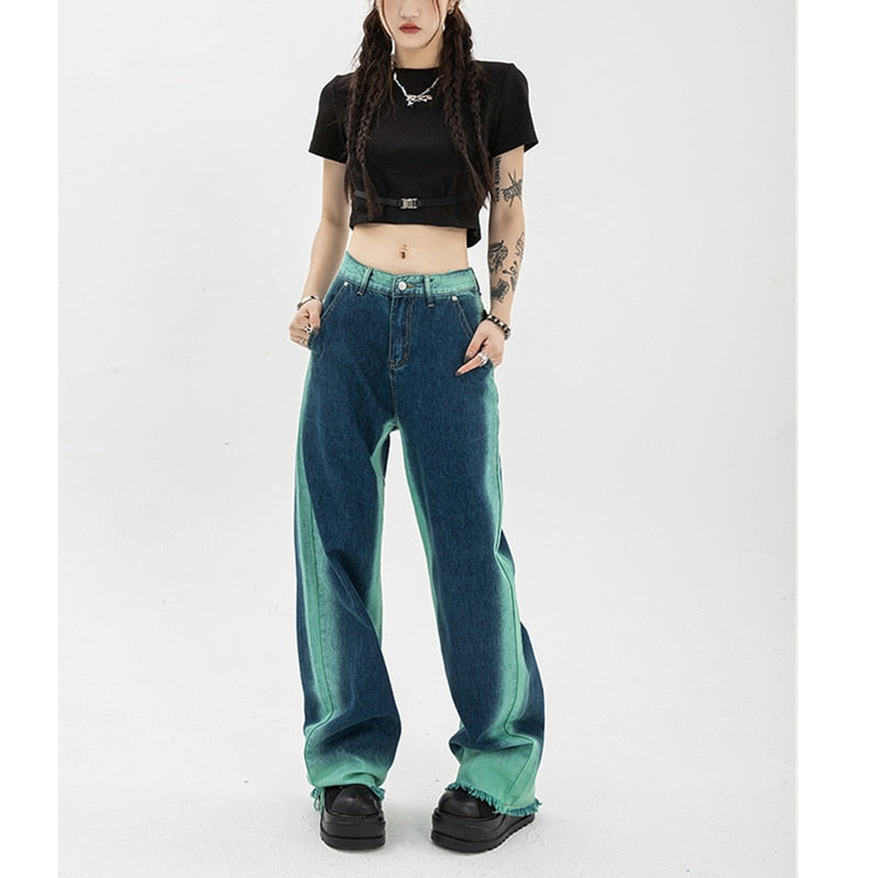 Womens Jeans High Waist Vintage Straight Baggy Pants Chic Design Streetwear