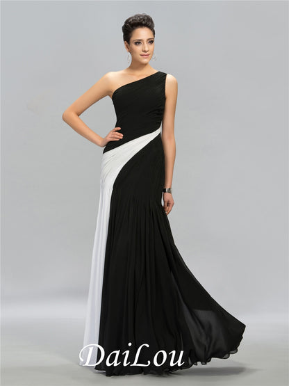 Homecoming Dresses: Floor-Length Sleeveless Black & White Contrast Color