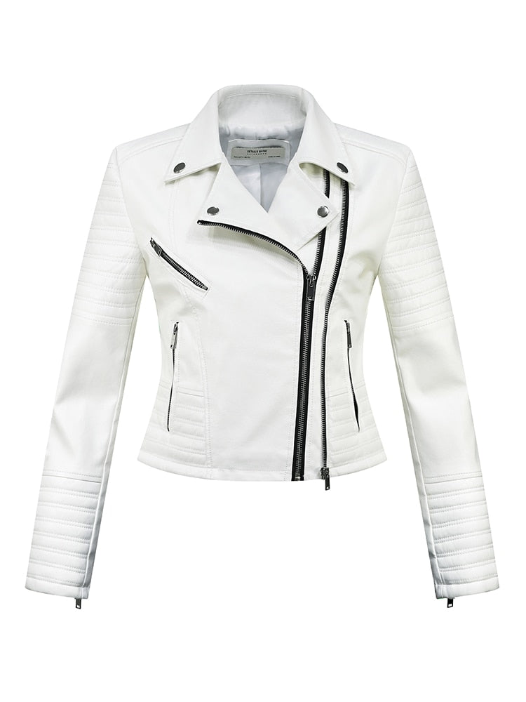 Fashion Women Autumn Winter Motorcycle Faux Leather Jackets Lady Long Coats
