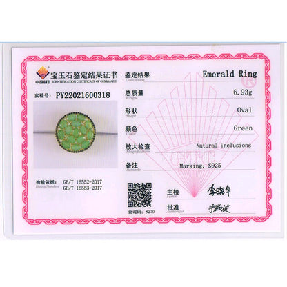 Luxury Natural zambia Emerald oval 4*6mm big Ring 925 sterling silver Women