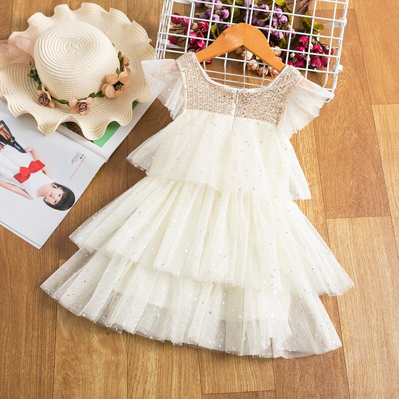 Summer White Flower 2-6T Baby Girls Princess Dresses For Weddings Elegant Kids Birthday Party Tulle Cloth Children Bow